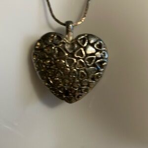 Silver Plated Heart Shaped Pendant with Filigree Hearts Front & Back